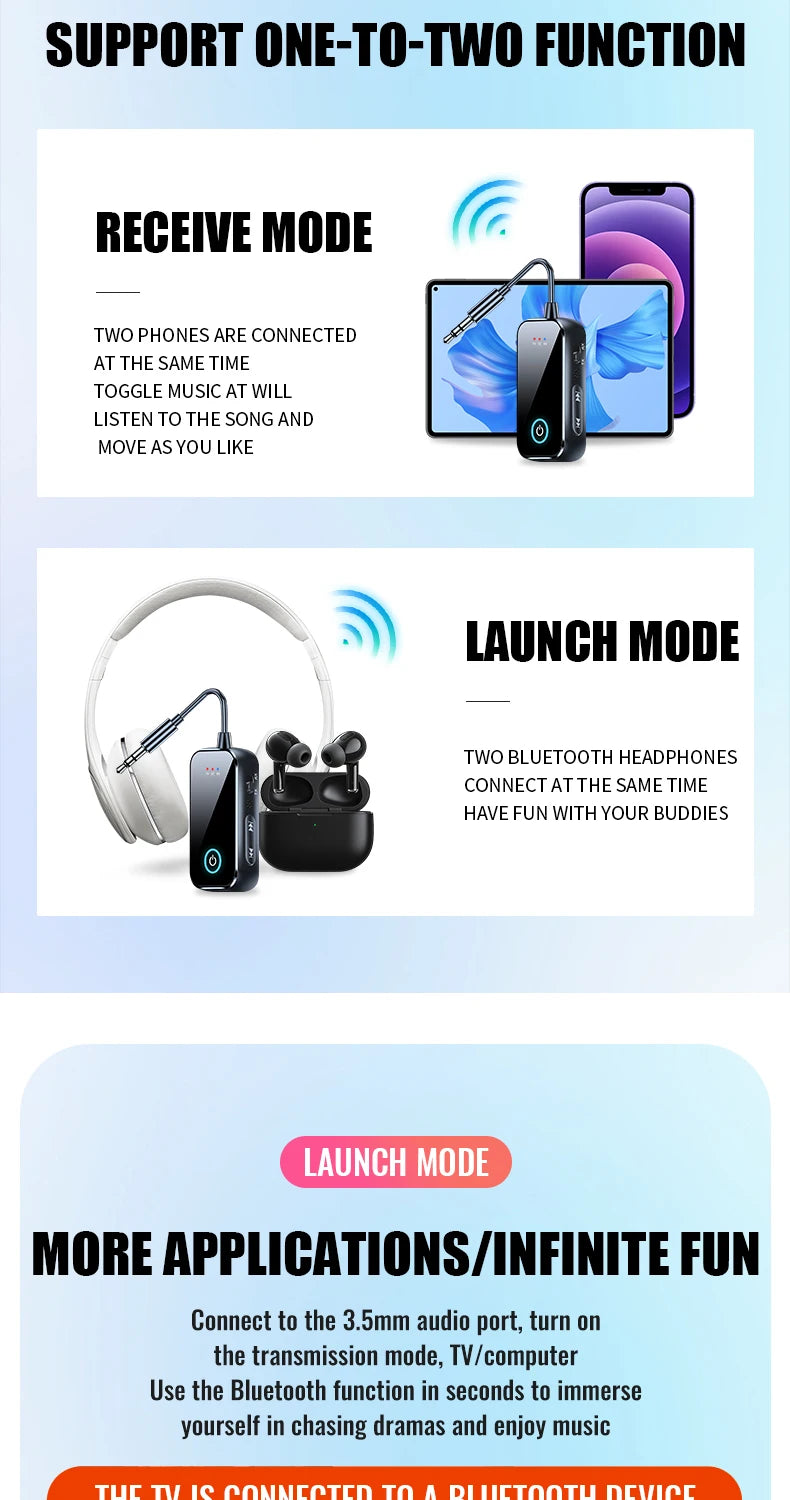 Organza Travel® Bluetooth 6.0 2-in-1 AUX Adapter | Wireless Transmitter & Receiver for Car, TV, PC & Airplane (3.5mm)