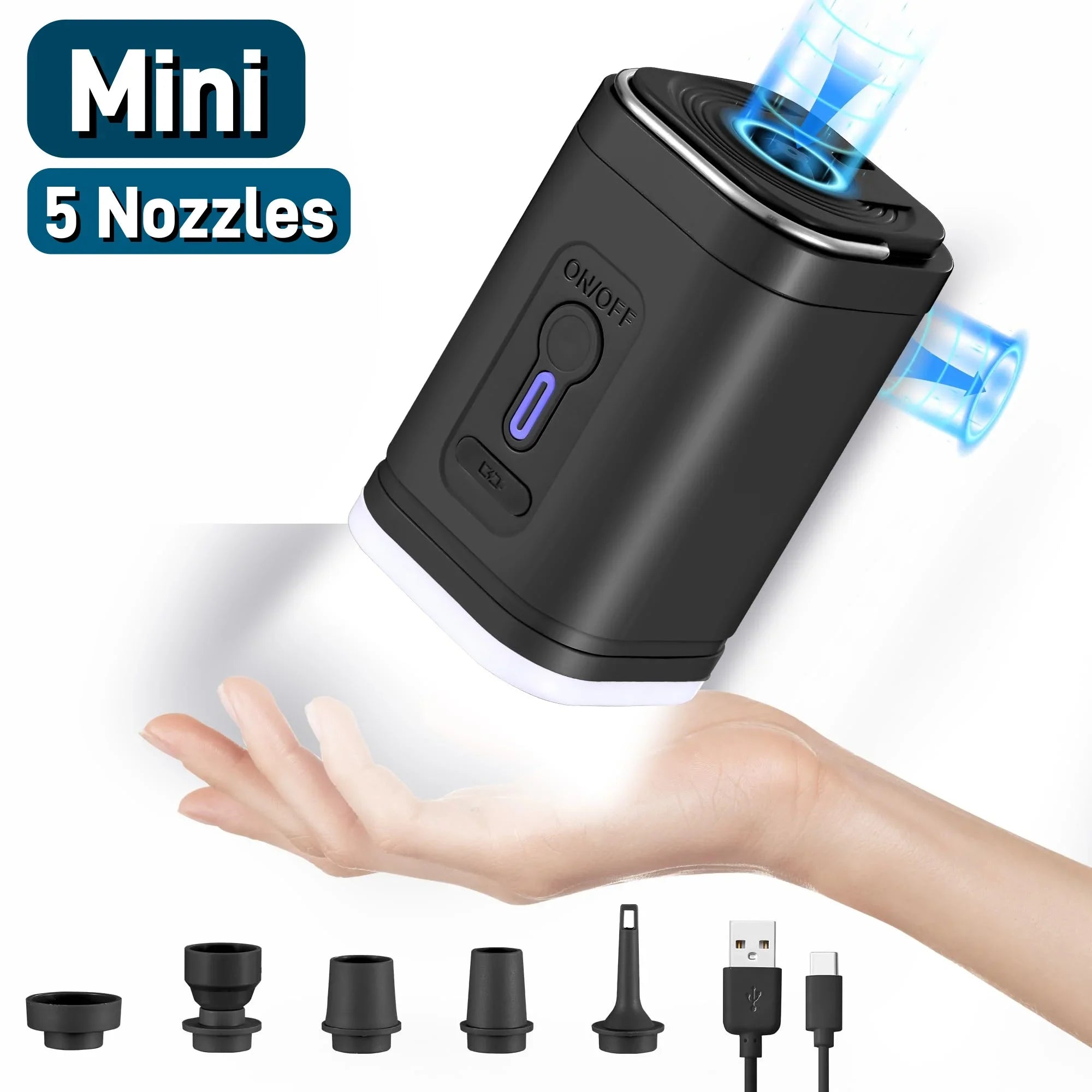 Organza Travel® Mini Portable Air Pump | USB Rechargeable Inflator/Deflator for Travel, Air Mattresses & Vacuum Bags