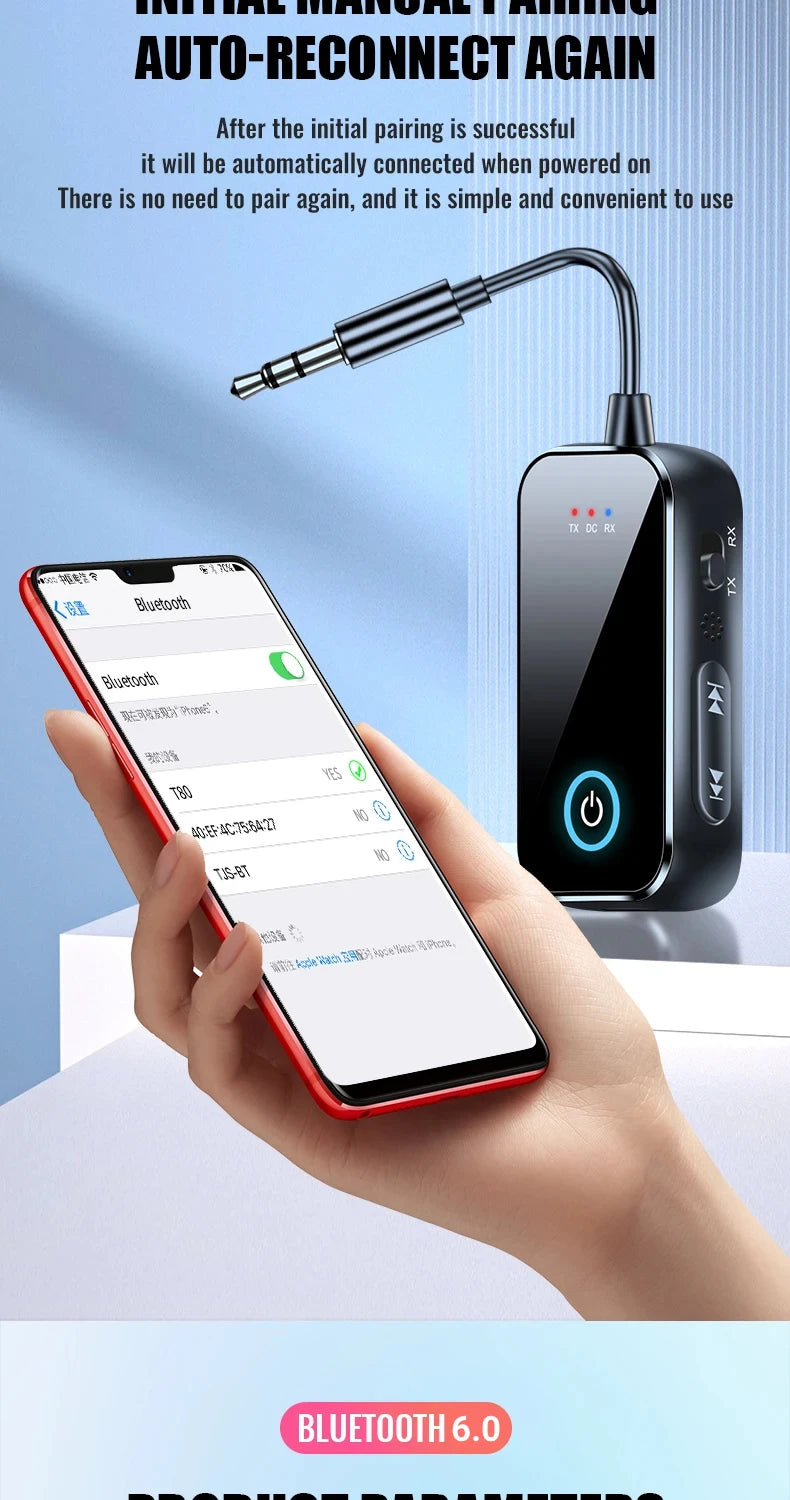 Organza Travel® Bluetooth 6.0 2-in-1 AUX Adapter | Wireless Transmitter & Receiver for Car, TV, PC & Airplane (3.5mm)