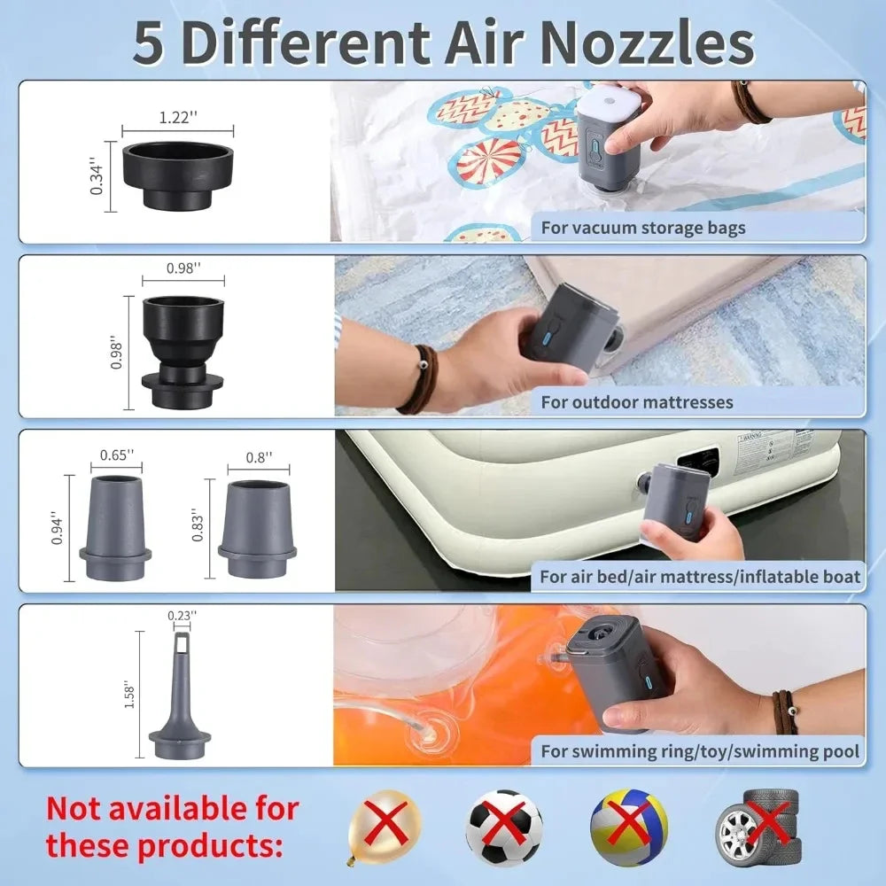 Organza Travel® Mini Portable Air Pump | USB Rechargeable Inflator/Deflator for Travel, Air Mattresses & Vacuum Bags