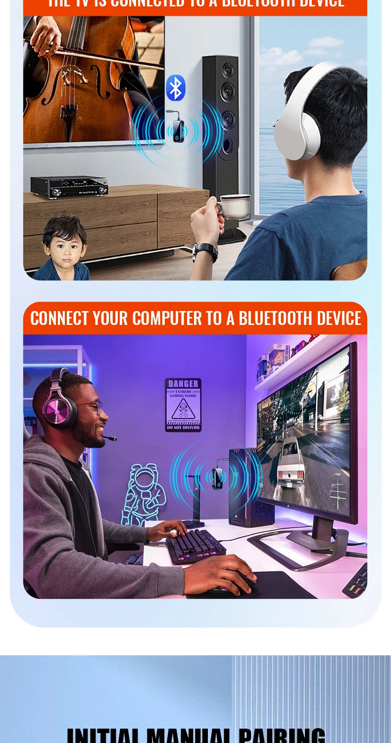 Organza Travel® Bluetooth 6.0 2-in-1 AUX Adapter | Wireless Transmitter & Receiver for Car, TV, PC & Airplane (3.5mm)