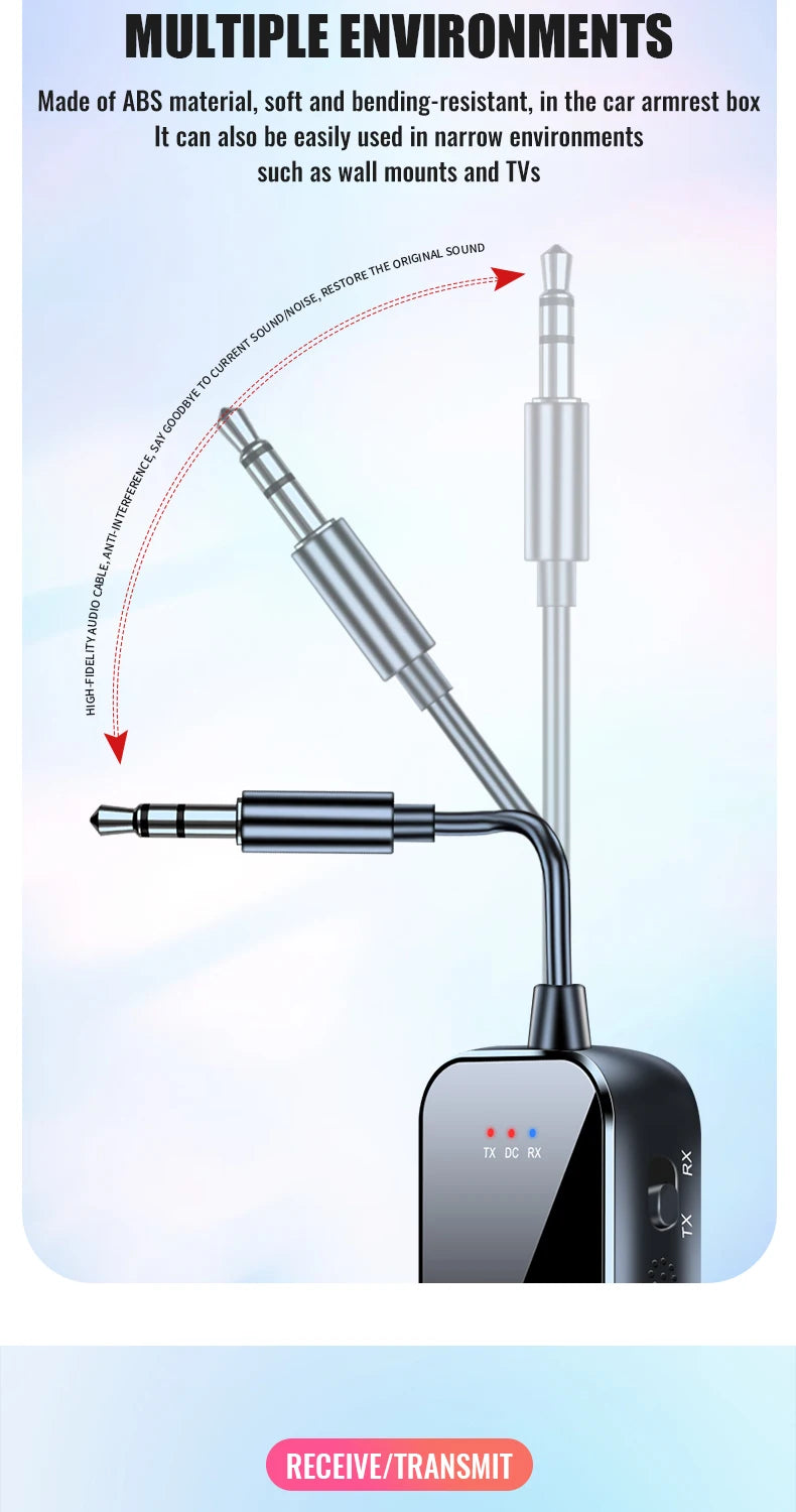 Organza Travel® Bluetooth 6.0 2-in-1 AUX Adapter | Wireless Transmitter & Receiver for Car, TV, PC & Airplane (3.5mm)