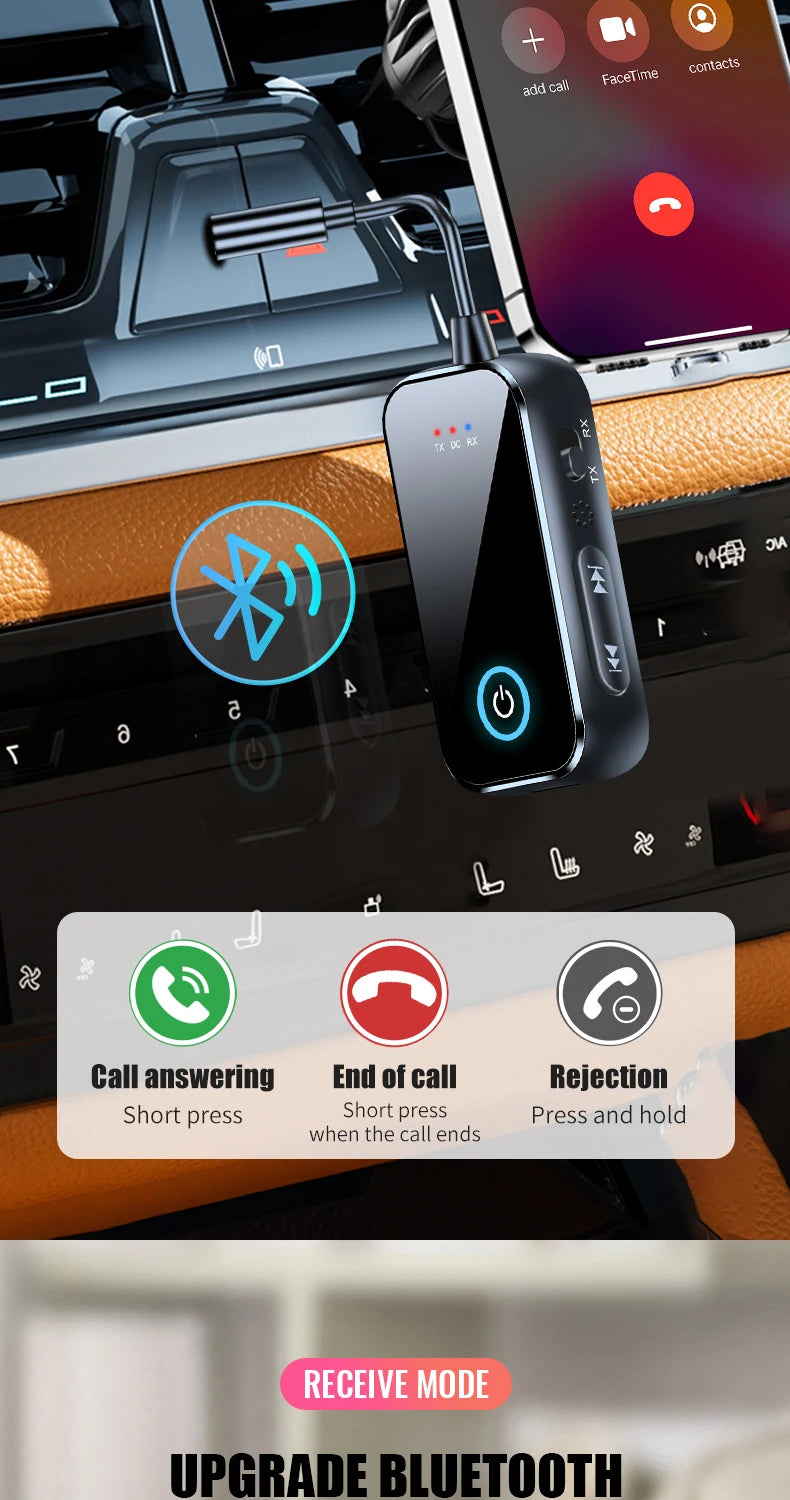 Organza Travel® Bluetooth 6.0 2-in-1 AUX Adapter | Wireless Transmitter & Receiver for Car, TV, PC & Airplane (3.5mm)