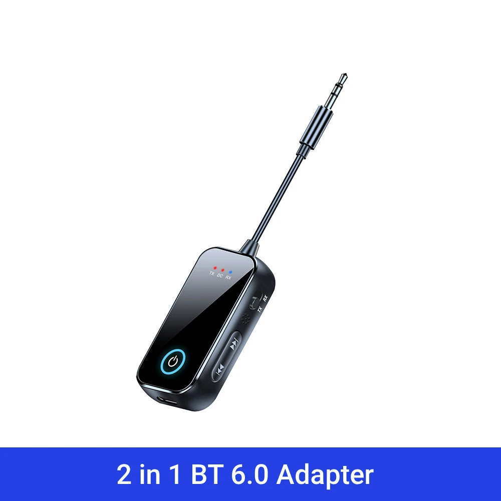 Bluetooth 6.0 AUX Audio Transmitter Receiver 2 IN 1 Wireless Adapter 3.5MM With Mic HiFi Stereo Music For Car TV PC Airplane