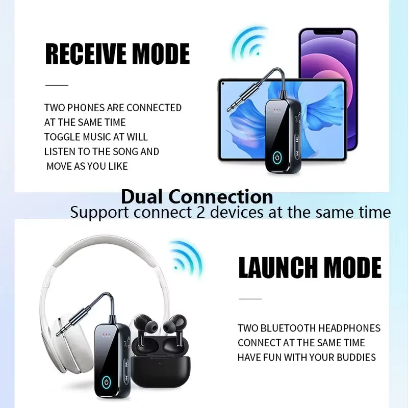 Bluetooth 6.0 AUX Audio Transmitter Receiver 2 IN 1 Wireless Adapter 3.5MM With Mic HiFi Stereo Music For Car TV PC Airplane
